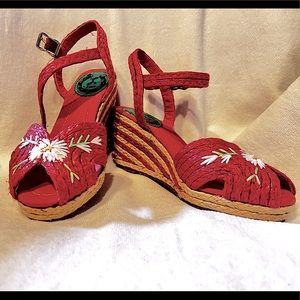 Miss L Fire light red straw espadrilles, size 36, worn once, good condition.